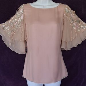 BADGLEY MISCHKA collection silk beaded flutter top